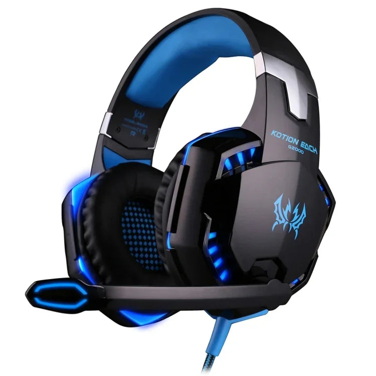 KOTION EACH G2000 Over-ear Game Gaming Headphone Headset Earphone Headband with Mic Stereo Bass LED Light for PC Gamer,Cable Length: About 2.2m(White + Red), G2000