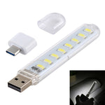 8LEDs 5V 200LM USB LED Book Light Portable Night Light, with Type-C Adapter, with Type-C Adapter