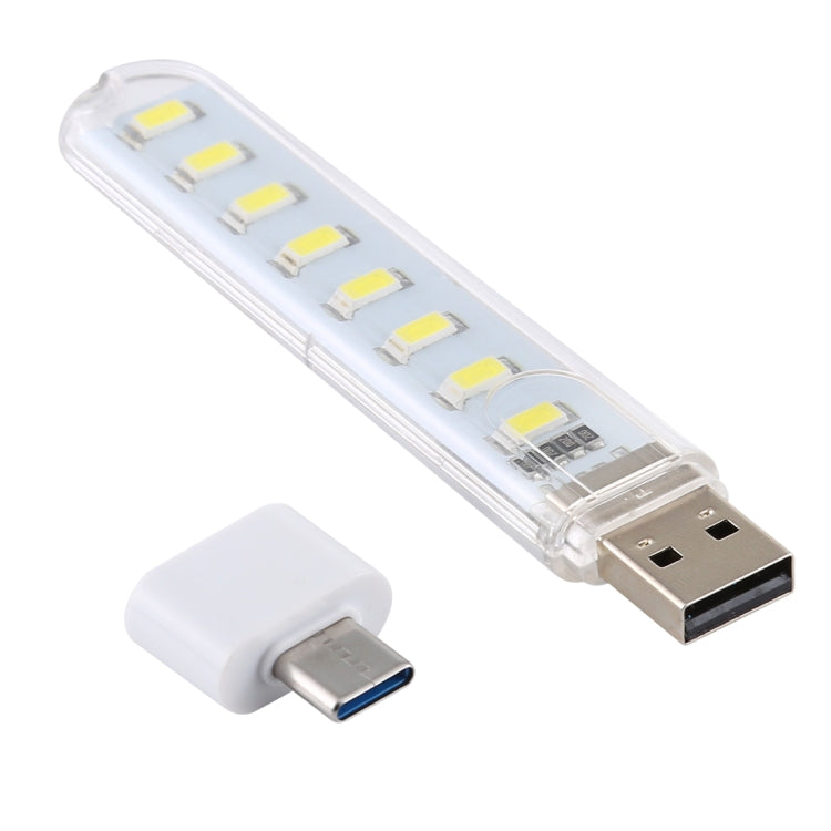 8LEDs 5V 200LM USB LED Book Light Portable Night Light, with Type-C Adapter, with Type-C Adapter