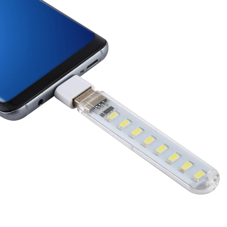 8LEDs 5V 200LM USB LED Book Light Portable Night Light, with Type-C Adapter, with Type-C Adapter