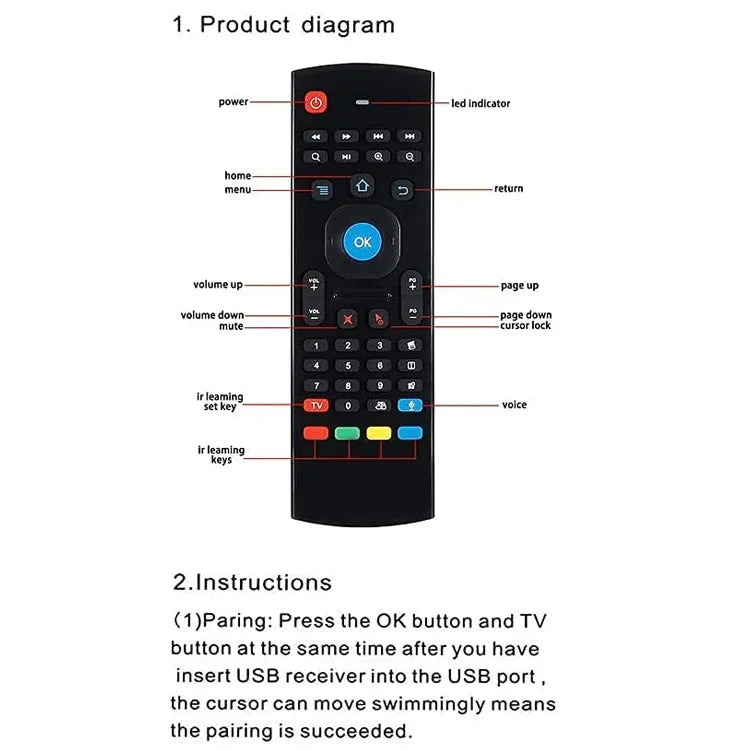 MX3-L Voice without Backlit 2.4GHz Fly Air Mouse Wireless Keyboard Remote Control, Voice without Backlit