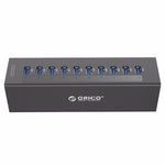 ORICO A3H10 Aluminum High Speed 10 Ports USB 3.0 HUB with Power Adapter for Laptops, 10 Ports (Silver), 10 Ports (Black)