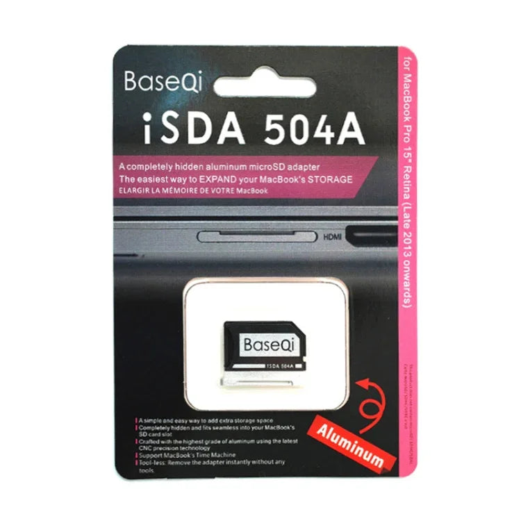 BASEQI 504ASV Hidden Aluminum Alloy SD Card Case for Macbook Pro Retina 15 inch (End of 2013 - Mid-2015) Laptops, For Macbook Pro Retina 15
