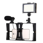 PULUZ 3 in 1 Vlogging Live Broadcast LED Selfie Light Smartphone Video Rig Kits with Microphone + Cold Shoe Tripod Head for iPhone, Galaxy, Huawei, Xiaomi, HTC, LG, Google, and Other Smartphones, 3-in-1, 3-in-1(Red)