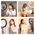 PULUZ 10.2 inch 26cm Curved Surface USB RGBW Dimmable LED Ring Vlogging Photography Video Lights with Tripod Ball Head & Remote Control & Phone Clamp, 10.2 inch RGBW