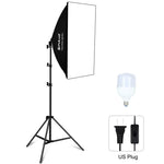 PULUZ 50x70cm Studio Softbox + 2m Tripod Mount + Single 220V E27 30W 5700K White Light LED Bulb Photography Kit, Single Bulb EU Plug, Single Bulb US Plug