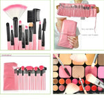 24 PCS Goat Hair Pink Handle Makeup Brush Set with Pink Pouch, 24pcs