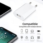 2 in 1 5V 1A EU Plug Travel Charger Adapter with 1m 8-pin Cable For iPhone