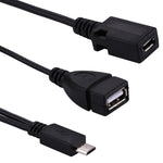 USB 2.0 Micro-B Male to USB 2.0 Micro-B Female Male & USB 2.0 Female Y Splitter OTG Cable, Length: 19 / 30cm