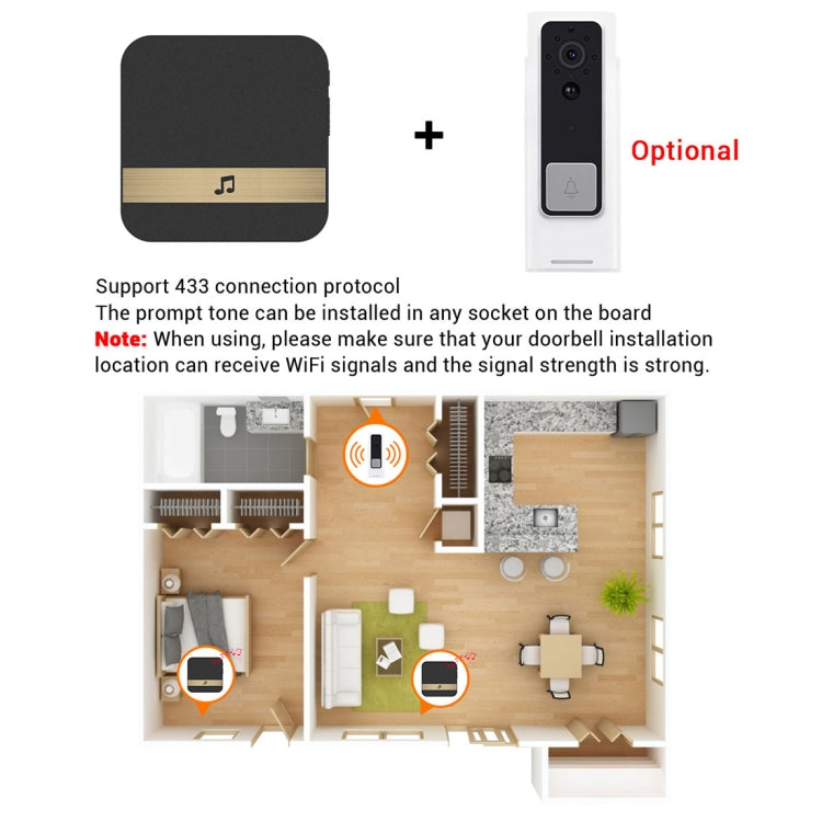 B10 52 Chimes 110dB Doorbell Receiver Low Power Consumption Home Door Tools, US Plug, AC 90-260V, B10 White US Plug, B10 Black US Plug