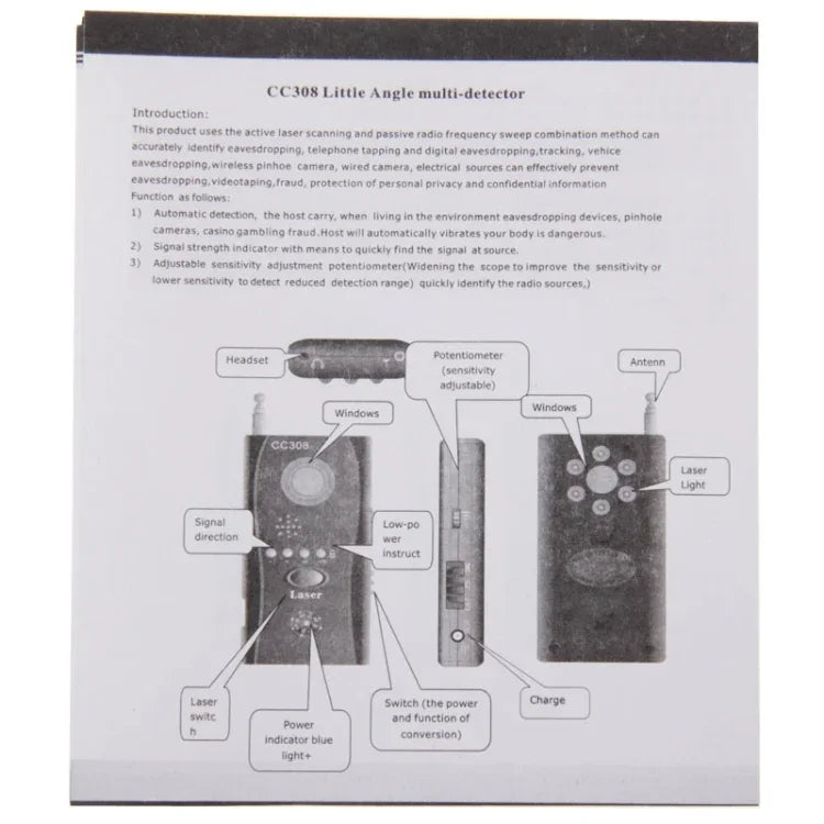 CC308+ Multi Wireless Camera Lens Detector Radio Wave Signal Detect Full-range RF GSM Device Finder, CC308+