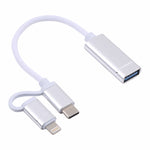 USB 3.0 Female to 8 Pin + USB-C / Type-C Male Charging + Transmission OTG Nylon Braided Adapter Cable, Cable Length: 11cm, 8 Pin Silver + White, 8 Pin Black, 8 Pin Red, 8 Pin Blue