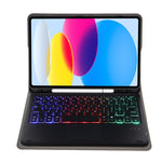 For iPad 11 2025 / 10th Gen 10.9 2022 A10B-AS Lambskin Texture Backlight Bluetooth Touch Keyboard Leather Tablet Case with Pen Slot, A10B-AS