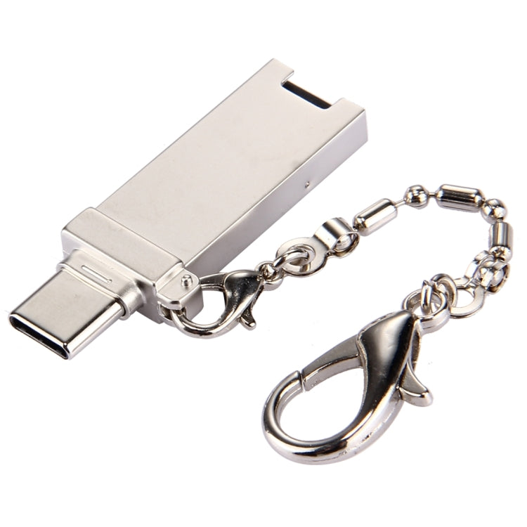 Mini Aluminum Alloy USB 2.0 Female to USB-C / Type-C Male Port Connector Adapter with Chain
