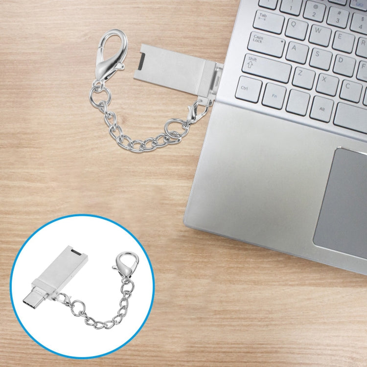Mini Aluminum Alloy USB 2.0 Female to USB-C / Type-C Male Port Connector Adapter with Chain