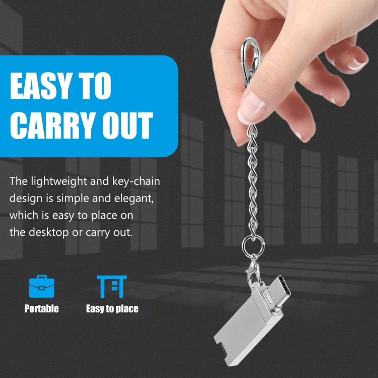 Mini Aluminum Alloy USB 2.0 Female to USB-C / Type-C Male Port Connector Adapter with Chain