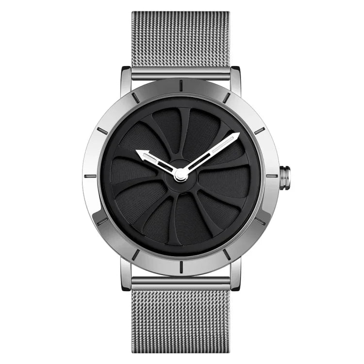 SKMEI 9204 Fashion Skeleton Rotating Dial Waterproof Business Mesh Belt Quartz Watch Men Watch