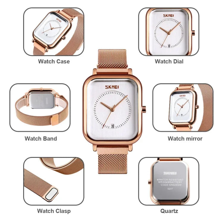 SKMEI 9207 Fashion Creative Simple Watch Men Magnetic Buckle Mesh Belt Steel Belt Couple Quartz Watch