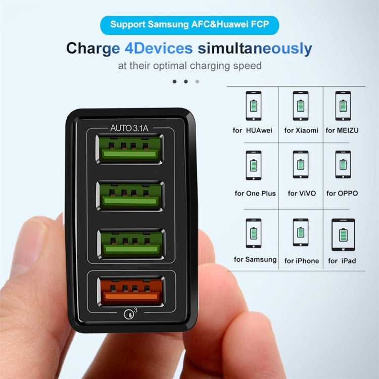 2 in 1 1m USB to Micro USB Data Cable + 30W QC 3.0 4 USB Interfaces Mobile Phone Tablet PC Universal Quick Charger Travel Charger Set, US Plug, Micro USB Set US Plug