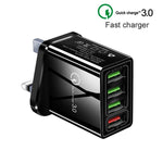 2 in 1 1m USB to 8 Pin Data Cable + 30W QC 3.0 4 USB Interfaces Mobile Phone Tablet PC Universal Quick Charger Travel Charger Set, UK Plug, 8 Pin Set UK Plug