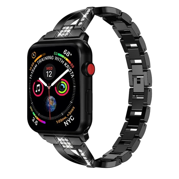 X-shaped Diamond-studded Solid Stainless Steel Wrist Strap Watch Band for Apple Watch Series 3 & 2 & 1 42mm