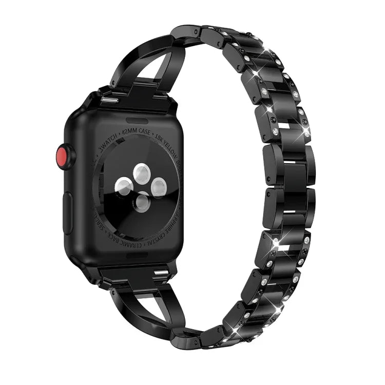 X-shaped Diamond-studded Solid Stainless Steel Wrist Strap Watch Band for Apple Watch Series 3 & 2 & 1 42mm
