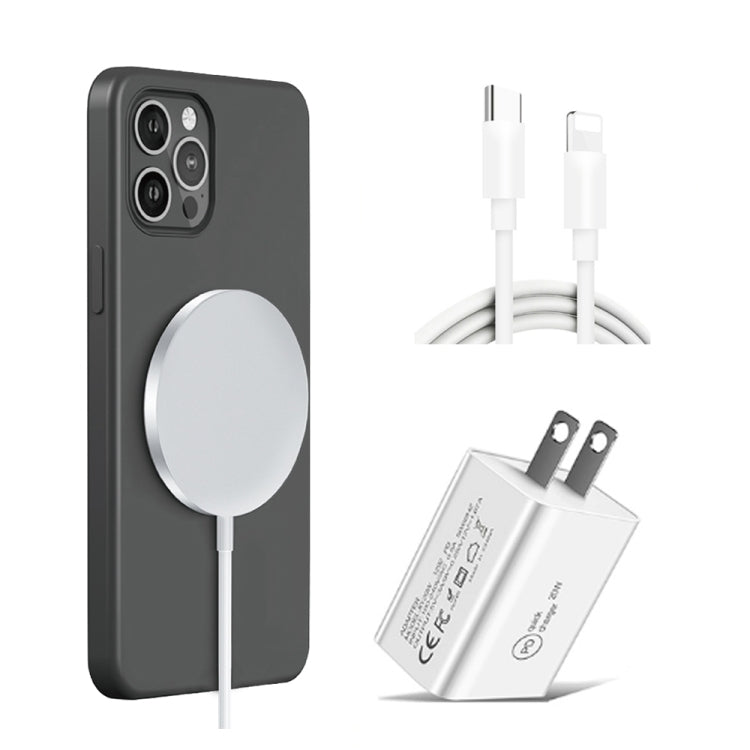 XJ-32 3 in 1 15W Magnetic Suction Wreless Charging + PD 20W USB-C / Type-C Travel Charging + USB-C / Type-C to 8 Pin Fast Charging Cable for iPhone Series, US Plug, EU Plug, UK Plug