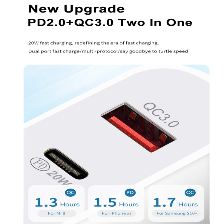 SDC-20WA+C 20W PD 3.0 + QC 3.0 USB Dual Fast Charging Universal Travel Charger with Micro USB to 8 Pin Fast Charging Data Cable, UK Plug, USB to 8 Pin (UK Plug)