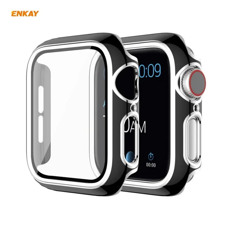 ENKAY Hat-Prince Full Coverage Electroplated PC Case + Tempered Glass Protector for Apple Watch Series 6 / 5 / 4 / SE 40mm, For Apple Watch Series 6 / 5 / 4 / SE 40mm