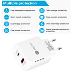 TE-PD01 PD 20W + QC3.0 USB Dual Ports Quick Charger with Indicator Light, EU Plug, EU Plug