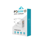 PD25W USB-C / Type-C + QC3.0 USB Dual Ports Fast Charger with USB to 8 Pin Data Cable, EU Plug, EU Plug + USB to 8 Pin Cable