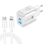 PD25W USB-C / Type-C + QC3.0 USB Dual Ports Fast Charger with USB-C to 8 Pin Data Cable, EU Plug, EU Plug + USB-C to 8 Pin Cable