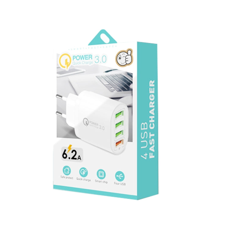 QC-04 QC3.0 + 3 x USB2.0 Multi-ports Charger with 3A USB to Micro USB Data Cable, EU Plug, EU Plug + Micro USB Cable