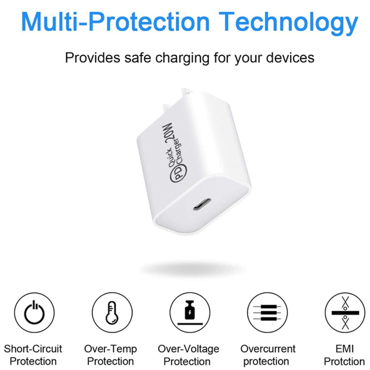 AU-20W PD USB-C / Type-C Travel Charger with USB-C to 8 Pin Data Cable, AU Plug, AU Plug + 1m 8 Pin PD Cable, AU Plug + 2m 8 Pin PD Cable