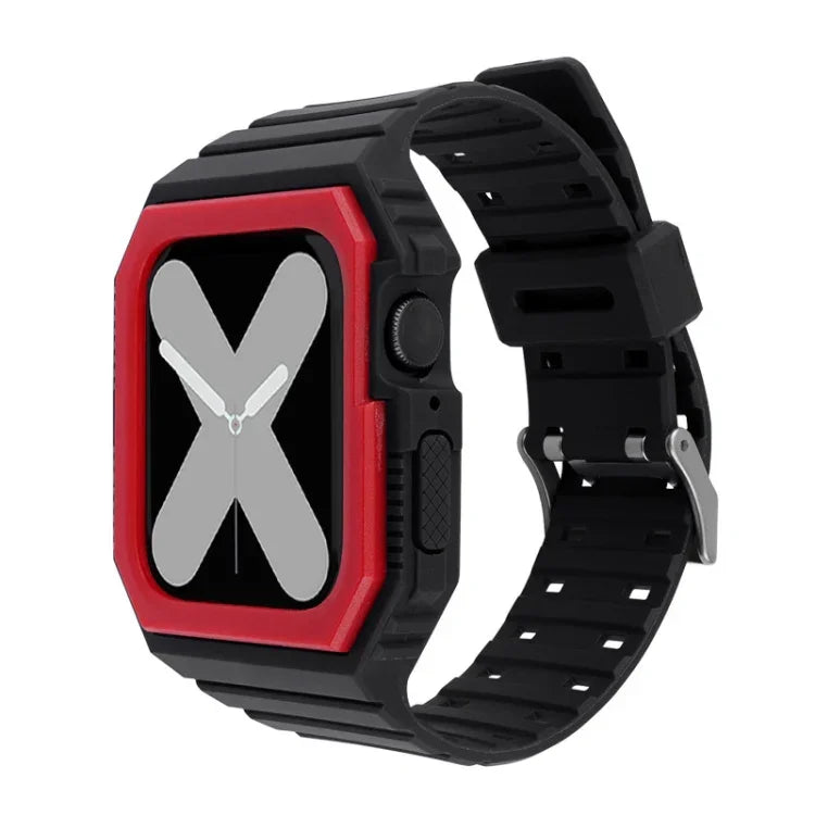 Silicone Strap with Case For Apple Watch Series, 7 41mm / 6&SE&5&4 40mm / 3&2&1 38mm, 7 45mm / 6&SE&5&4 44mm / 3&2&1 42mm