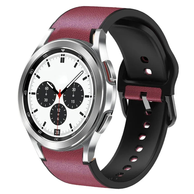 20mm Silicone Adhesive Leather Watch Band, For Samsung Galaxy Watch 4 Classic 46mm, For Samsung Galaxy Watch 4 Classic 42mm, For Samsung Galaxy Watch Active 2