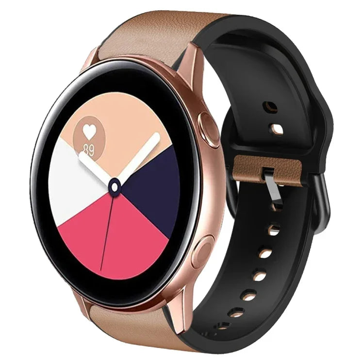 20mm Silicone Adhesive Leather Watch Band, For Samsung Galaxy Watch 4 Classic 46mm, For Samsung Galaxy Watch 4 Classic 42mm, For Samsung Galaxy Watch Active 2