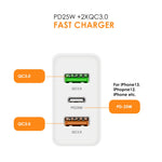 45W PD25W + 2 x QC3.0 USB Multi Port Charger with USB to Micro USB Cable, EU Plug, EU Plug + USB to Micro USB Cable