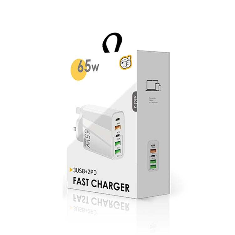 65W Dual PD Type-C + 3 x USB Multi Port Charger for Phone and Tablet PC, UK Plug, UK Plug