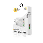 65W Dual PD Type-C + 3 x USB Multi Port Charger with 3A Type-C to Type-C Data Cable, US Plug, EU Plug + Type-C to Type-C Cable