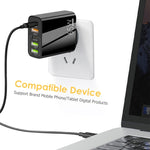 65W Dual PD Type-C + 3 x USB Multi Port Charger with 3A Type-C to 8 Pin Data Cable, US Plug, US Plug + Type-C to 8 Pin Cable
