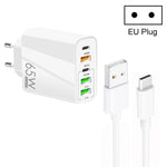 65W Dual PD Type-C + 3 x USB Multi Port Charger with 3A USB to Type-C Data Cable, EU Plug, EU Plug + USB to Type-C Cable
