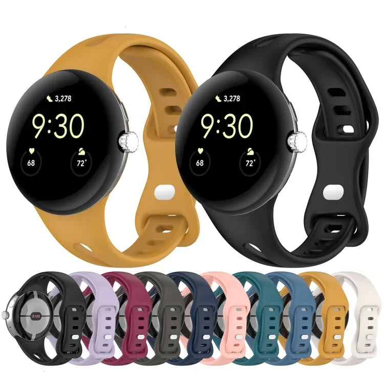 Water Drop Slimming Butterfly Button Solid Silicone Band, For Google Pixel Watch 4 / 3 / 2 / 1 41mm