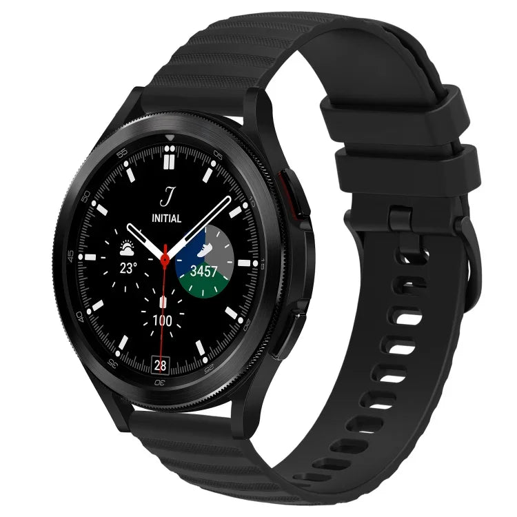 20mm Wavy Dot Pattern Solid Color Silicone Watch Band for Galaxy Watch in black, compatible with various Samsung models.