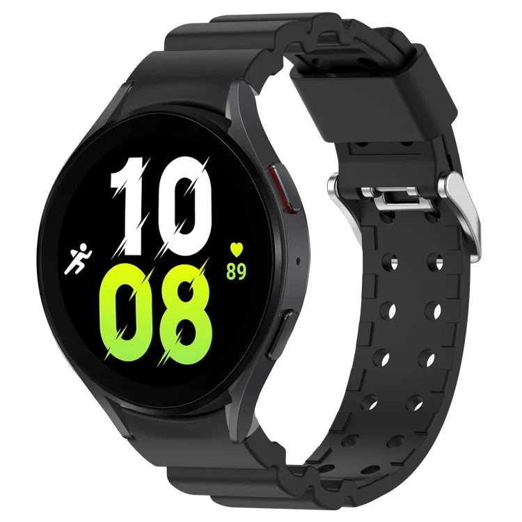 Armor Pure Color Silicone Watch Band for Samsung Galaxy Watch, displaying black design with vibrant interface.