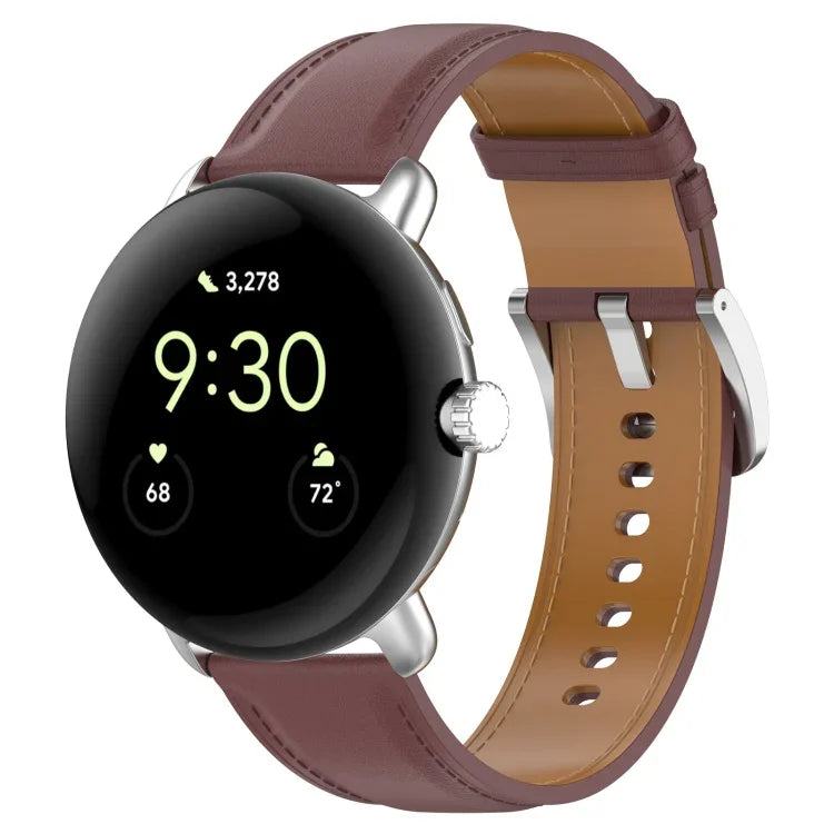 Leather Embossed Sewing Watch Band, For Google Pixel Watch 4 / 3 / 2 / 1 41mm