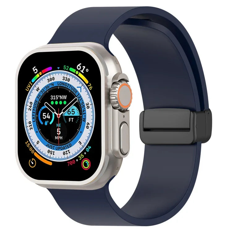 Magnetic Black Buckle Smooth Silicone Watch Band, For Apple Watch Ultra 49mm, For Apple Watch Series 8&7 45mm, For Apple Watch Series 8&7 41mm