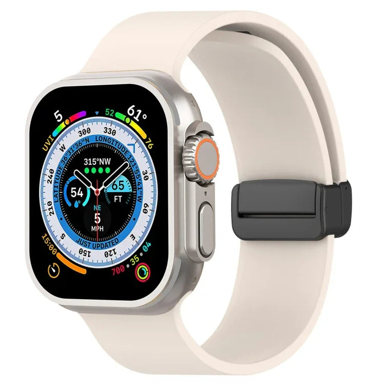 Magnetic Black Buckle Smooth Silicone Watch Band, For Apple Watch Ultra 49mm, For Apple Watch Series 8&7 45mm, For Apple Watch Series 8&7 41mm