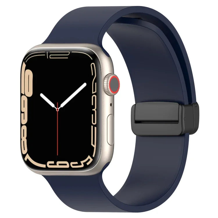Magnetic Black Buckle Smooth Silicone Watch Band, For Apple Watch Ultra 49mm, For Apple Watch Series 8&7 45mm, For Apple Watch Series 8&7 41mm