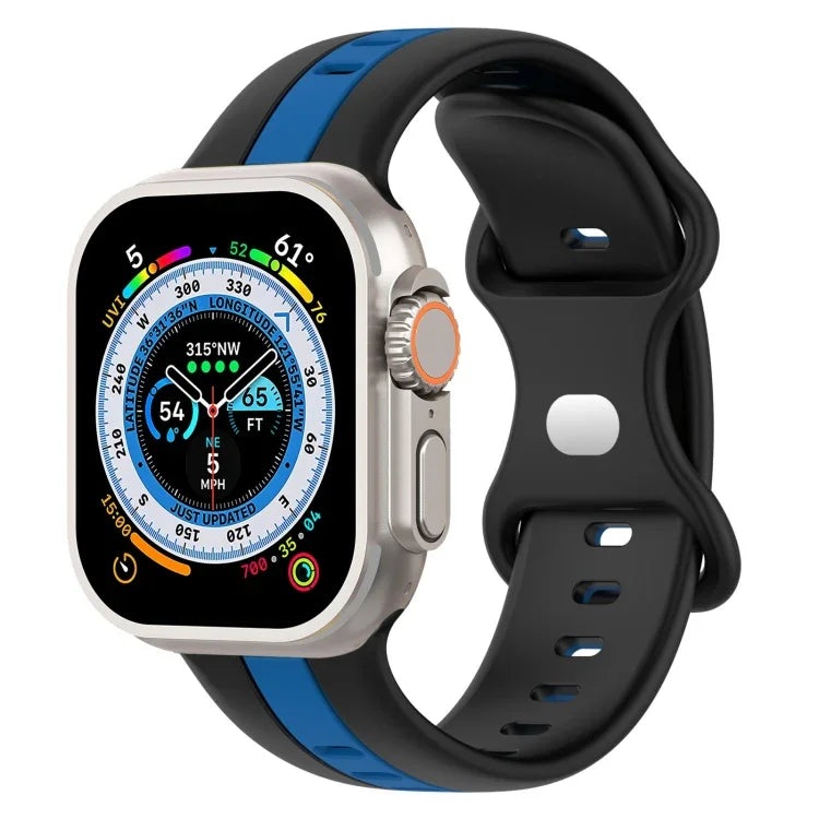 Butterfly Buckle Two-Color Silicone Watch Band, For Apple Watch Ultra 49mm, For Apple Watch Series 8&7 45mm, For Apple Watch Series 8&7 41mm